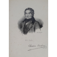 Gravure met handtekening Jean Charles Emmanuel Nodier 1780-1844